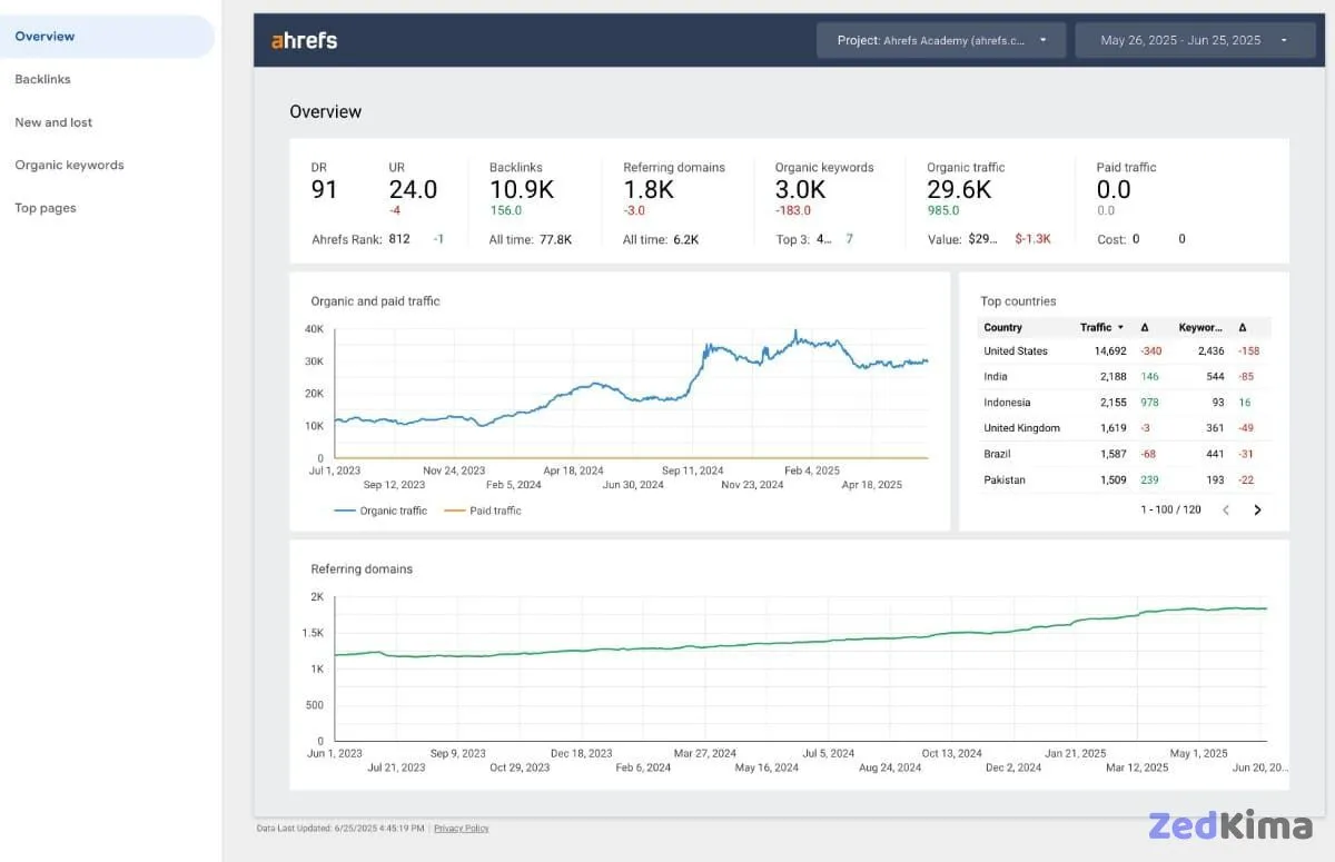 An example of the Ahrefs SEO report dashboard