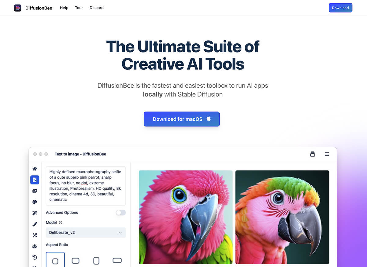 diffusionbee main page website