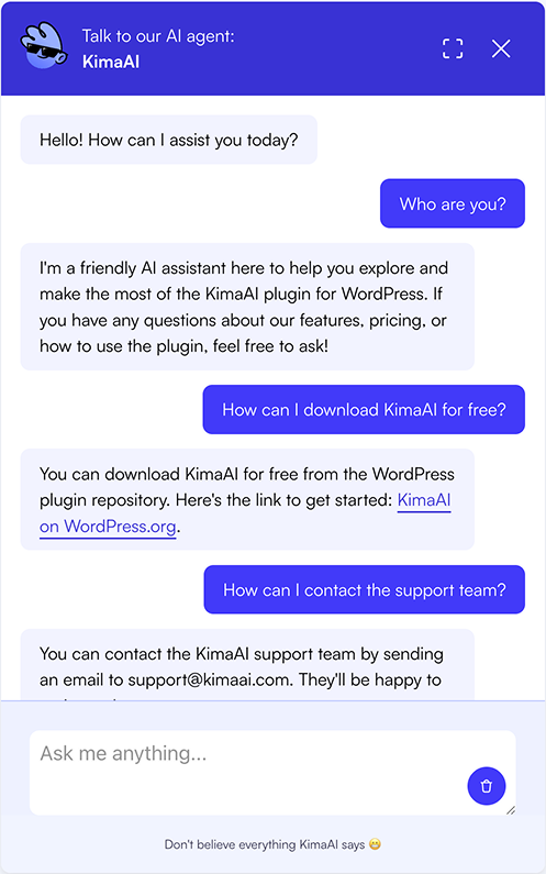 KimaAI chatbot widget