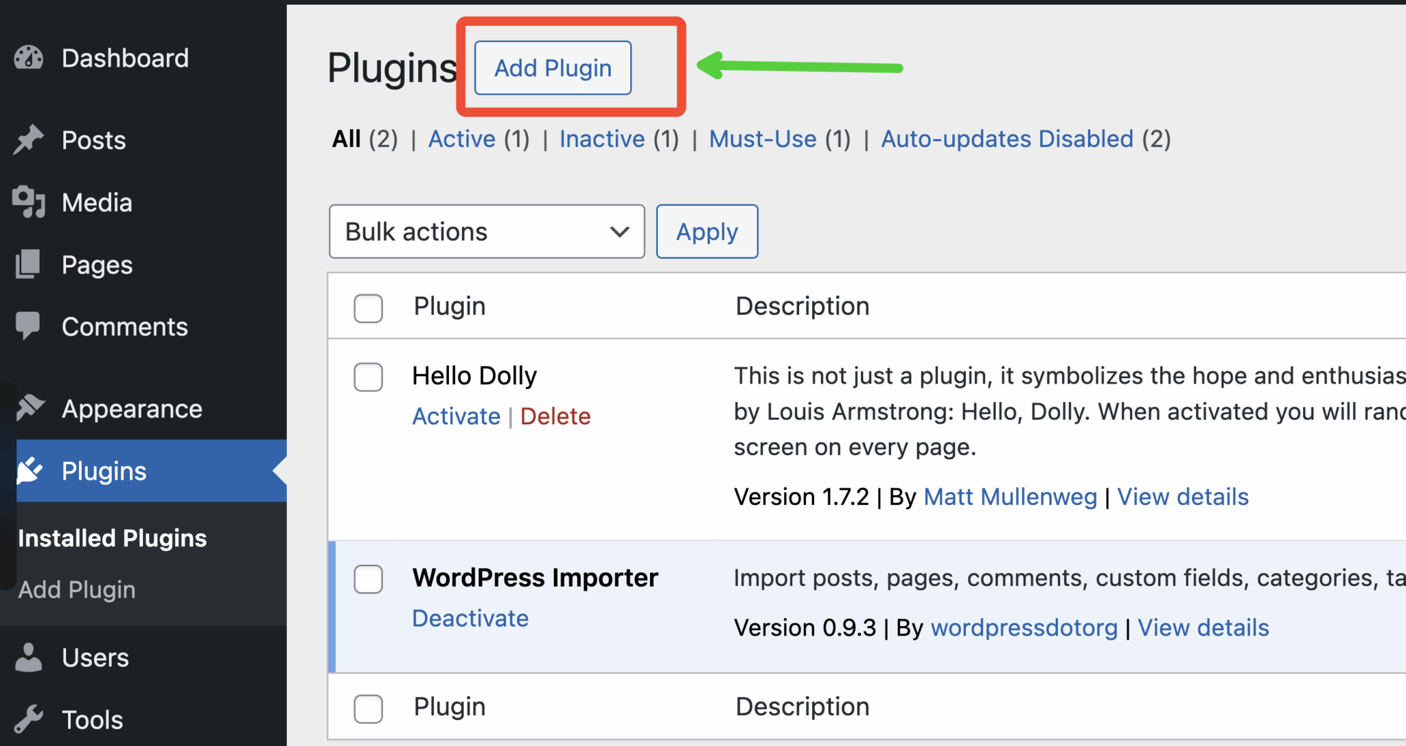 Add plugin in WordPress Dashboard