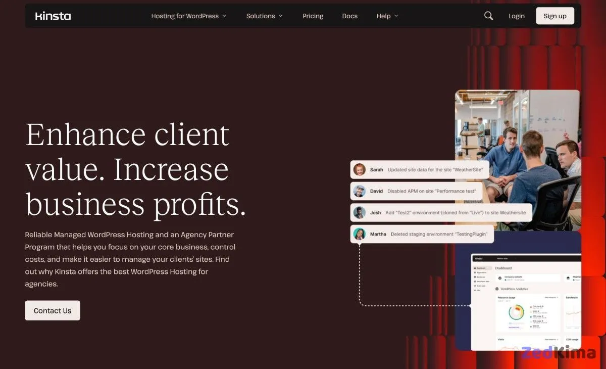 The Kinsta WordPress agency hosting page