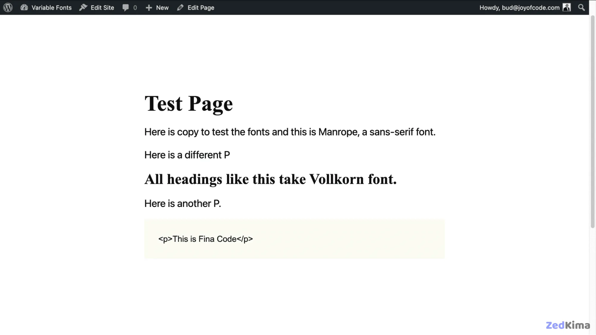 Page in WordPress admin displaying three fonts with their assigned widths.