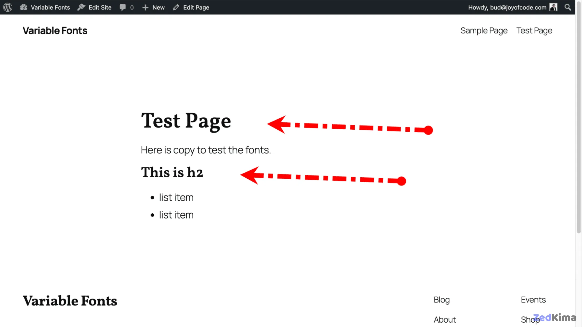 Vollkorn font set as the default heading font in WordPress editor.