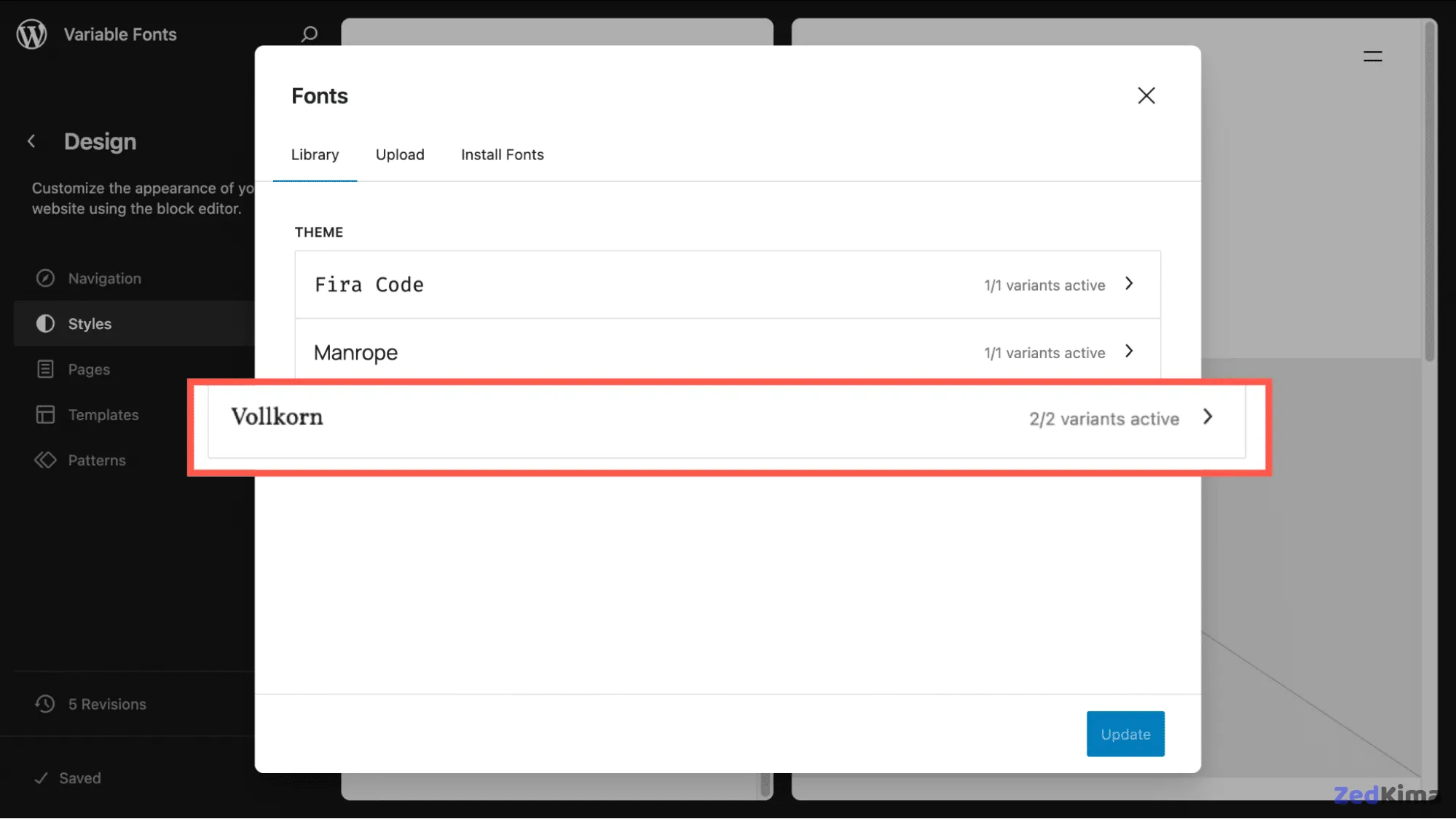 Vollkorn font now available in the WordPress Font Library.