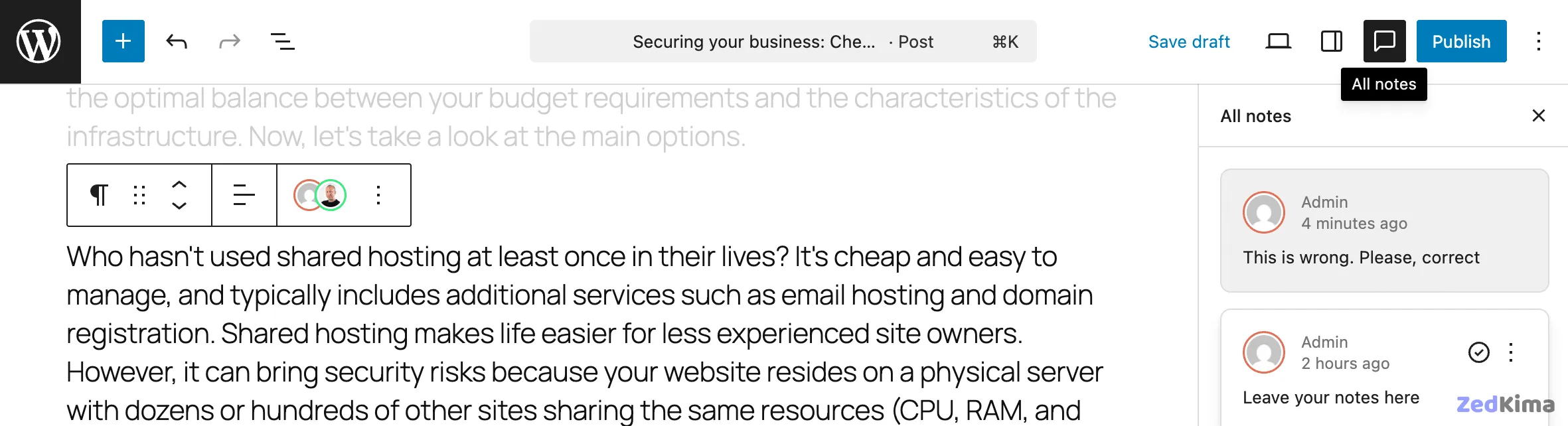 All notes control in the editor settings toolbar.