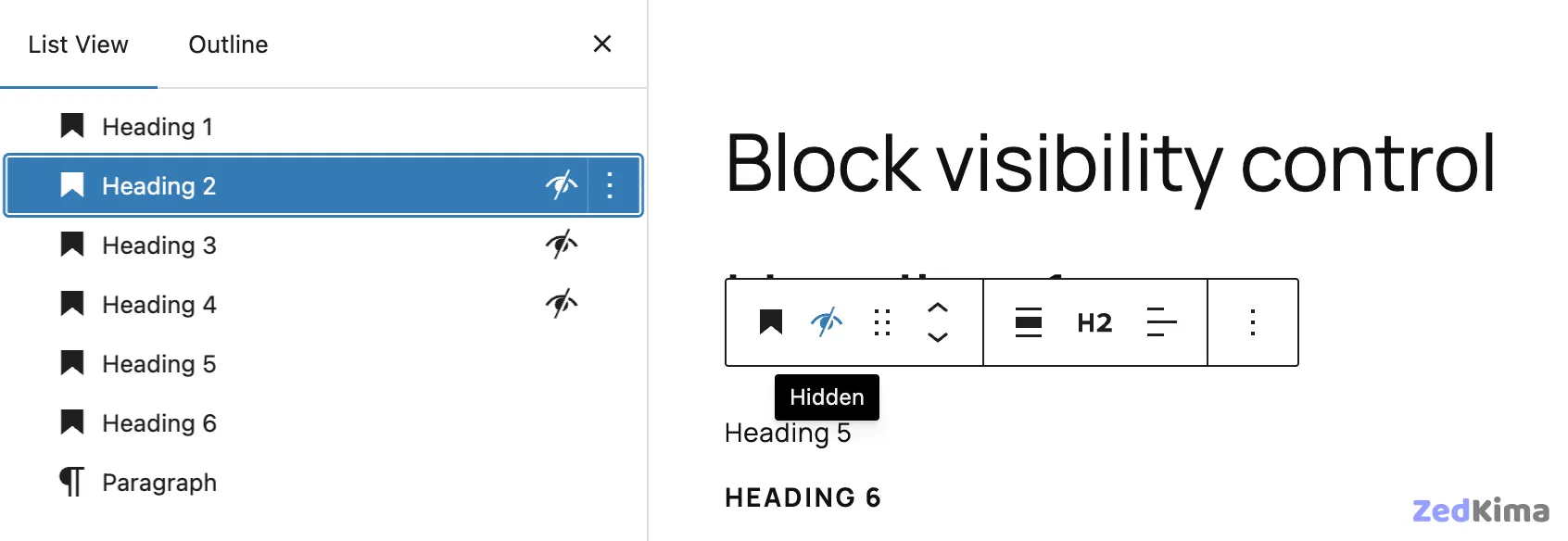 The new block visibility control