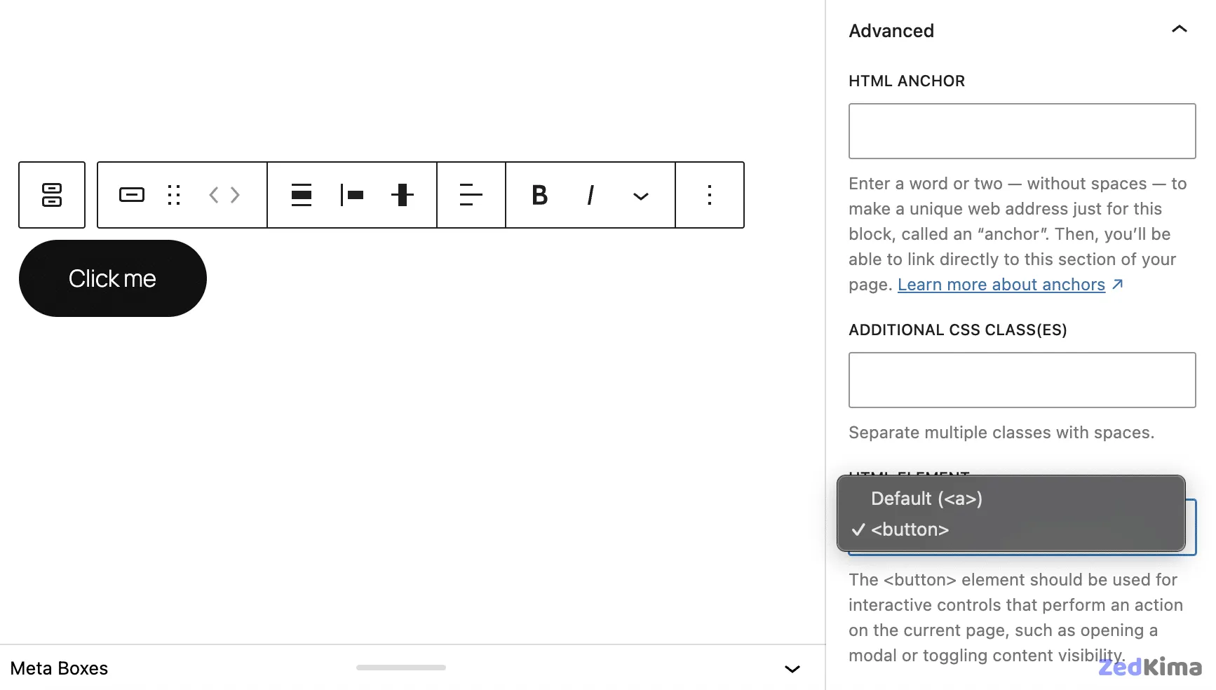 Button block Advanced settings