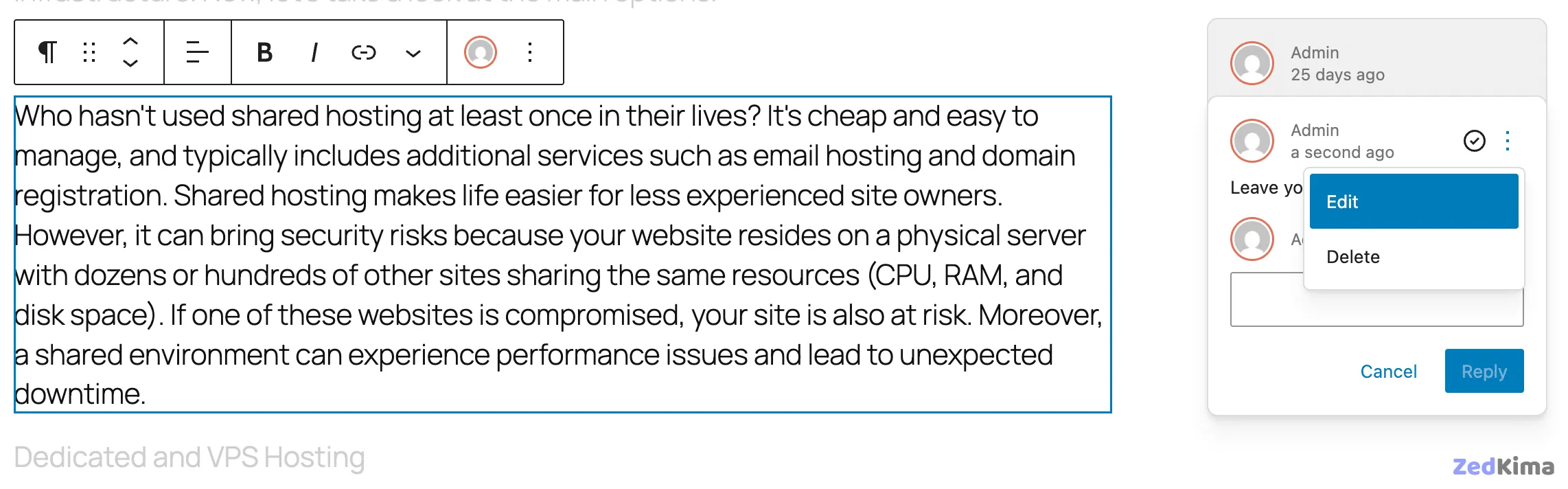 Edit note in WordPress 6.9