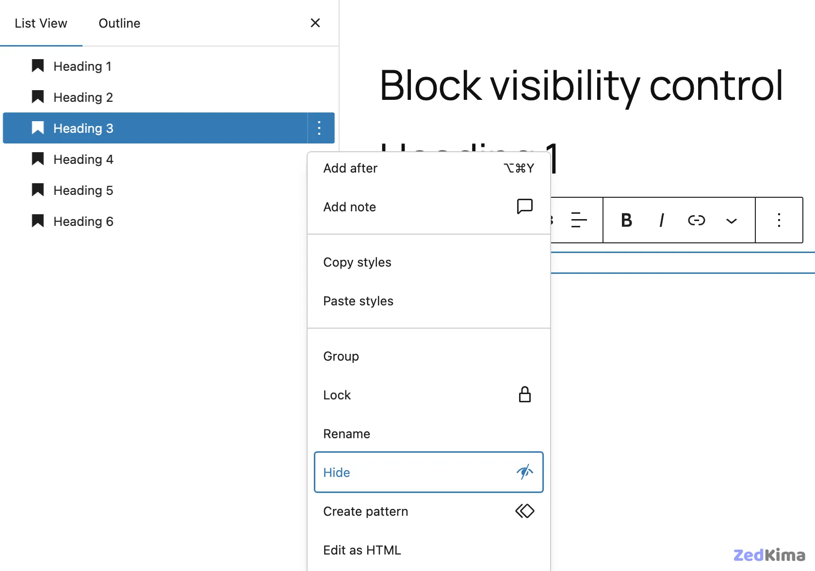 Hiding blocks in WordPress 6.9