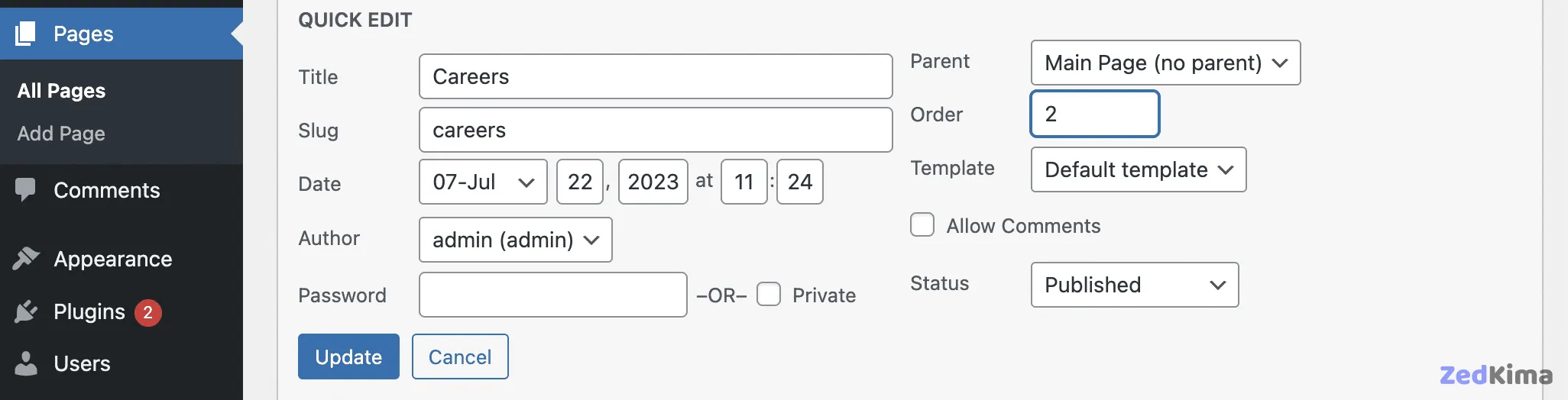 Change menu order in the Pages screen.