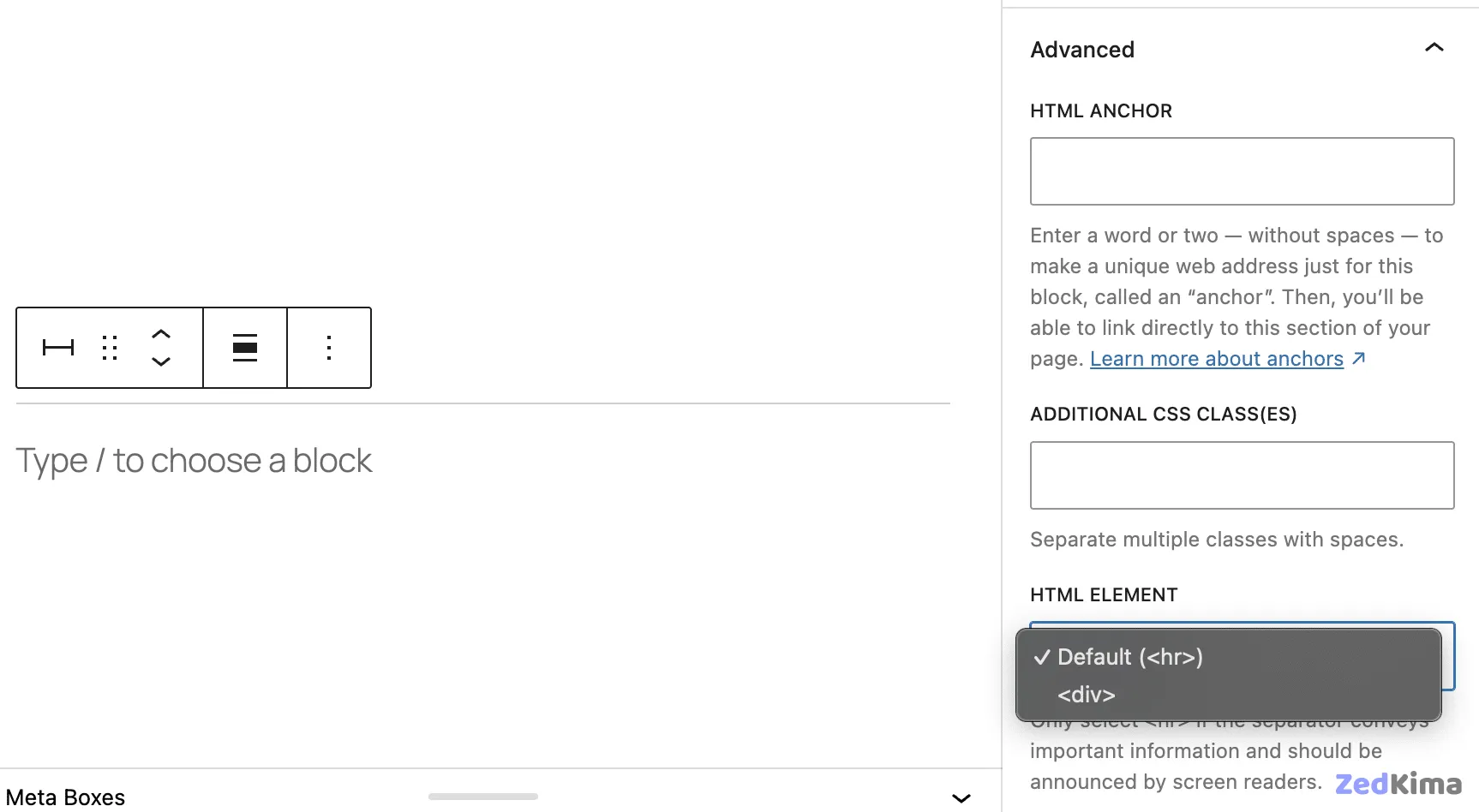 Separator block Advanced settings