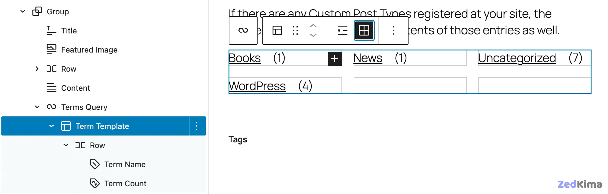Terms Query in Grid view