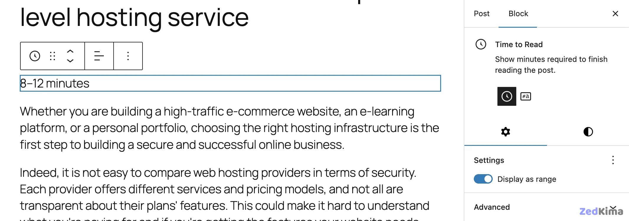 The Time to Read block